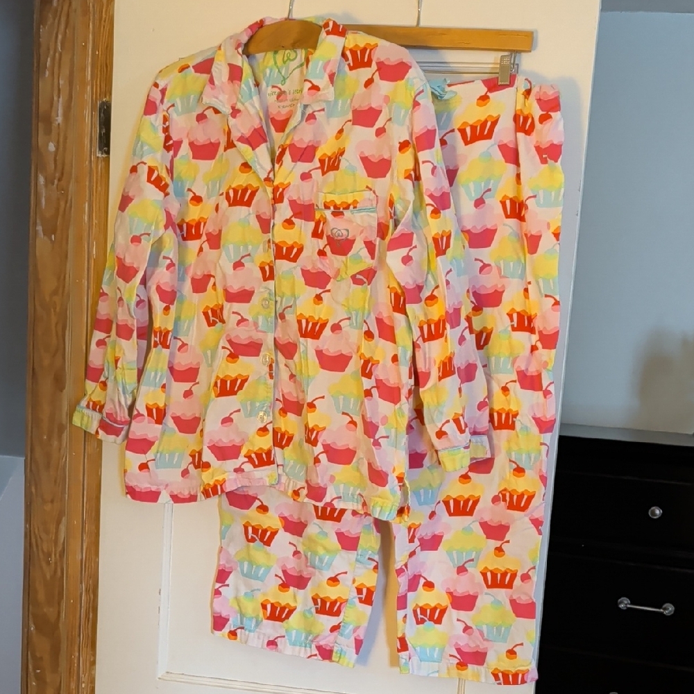 Victoria's Secret Cupcake Print Pajama Set - Pink, Yellow, Blue, Red, Blue